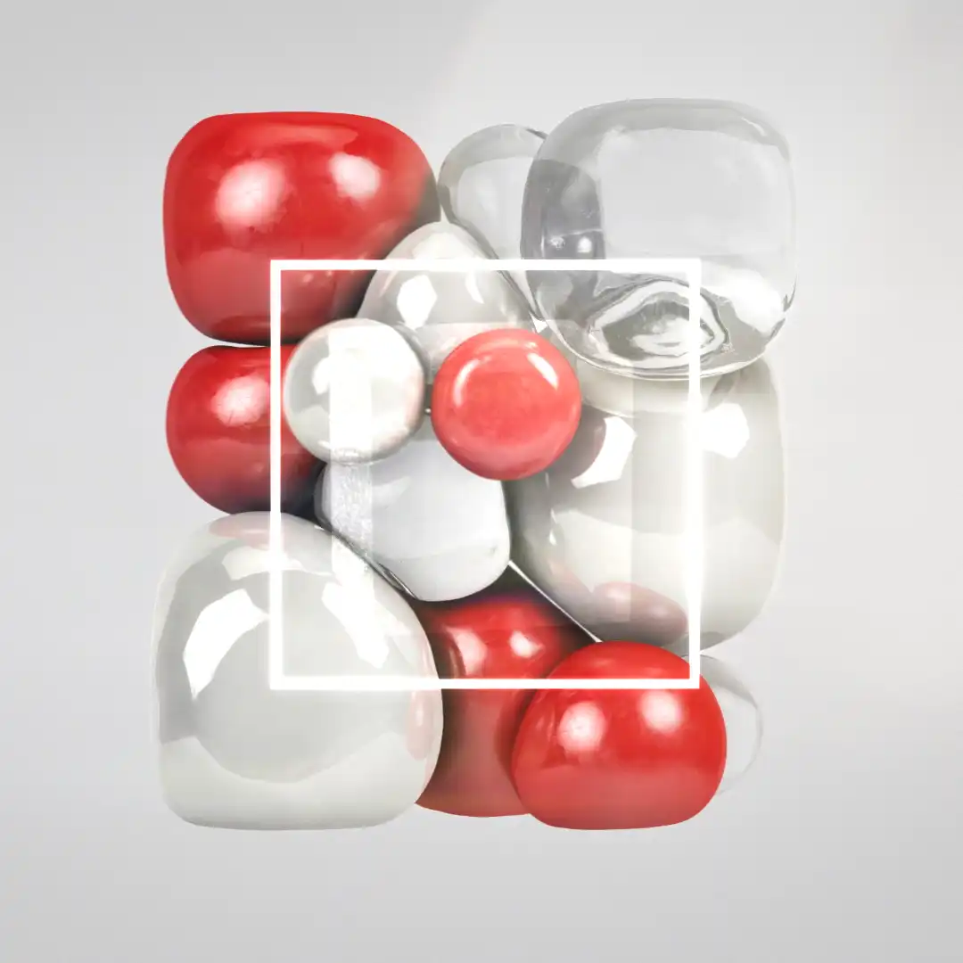 preview image of multiple balloon like objects in white, red and transparent, squished together to from a rectangle like volume